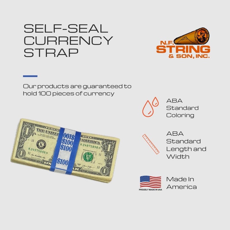 N. F. String & Son, Inc. Self-Sealing Currency Straps, Cash Handling Bill Wrappers 1000 PCS/Pack, 7.75 x 1.25 ($100/Blue - 1000 PCS) - Image 2